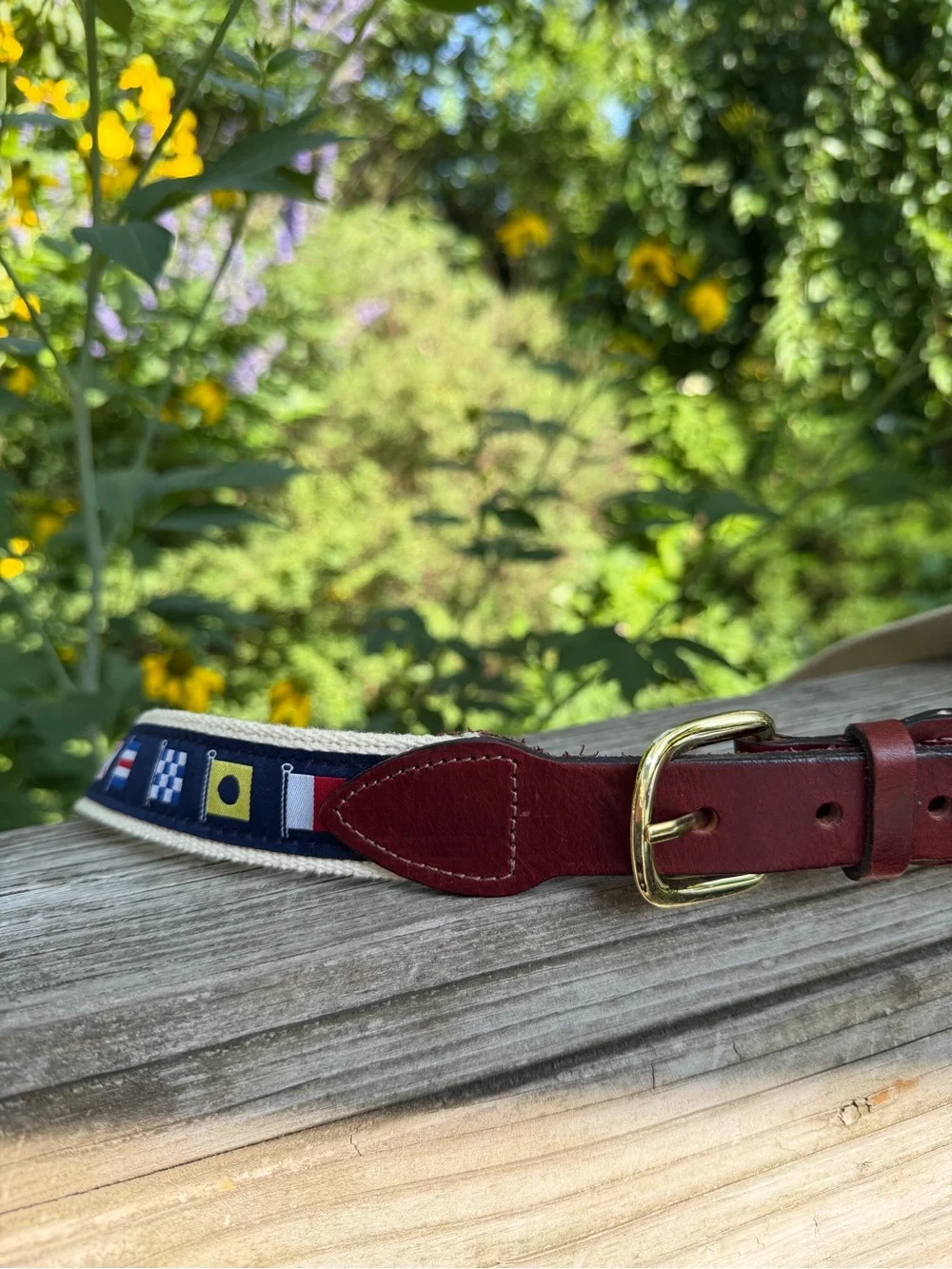 Men’s Nautical Flag Belt Canvas +Leather 42 D Ring Brickman’s Martha’s Vineyard